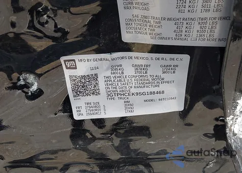 2025 GMC Sierra 1500 2Wd Short Box Elevation z USA, uszkodzony, nr VIN 3GTPHCEK9SG188468